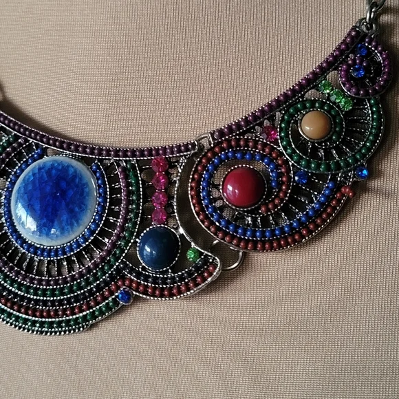 Statement Bib Necklace with Colorful Beading and Stone Accents - Picture 5 of 7